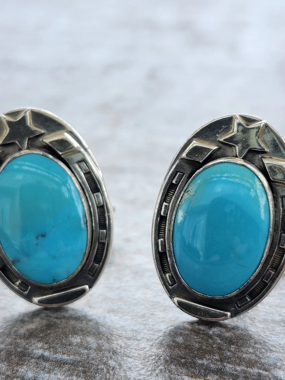 Vtg Turquoise Sterling Horseshoe Star Cufflinks Western Cuff Links Southwestern